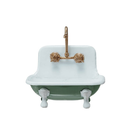 Metal Sink Soap Dish with Faucet & Knobs - White/Green/Gold - Hello World Modern Mercantile