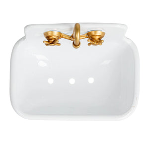 Metal Sink Soap Dish with Faucet & Knobs - White/Green/Gold - Hello World Modern Mercantile