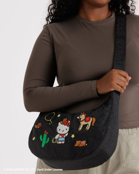 Medium Nylon Crescent Bag - Embroidered Hello Kitty Western - Hello World Modern Mercantile