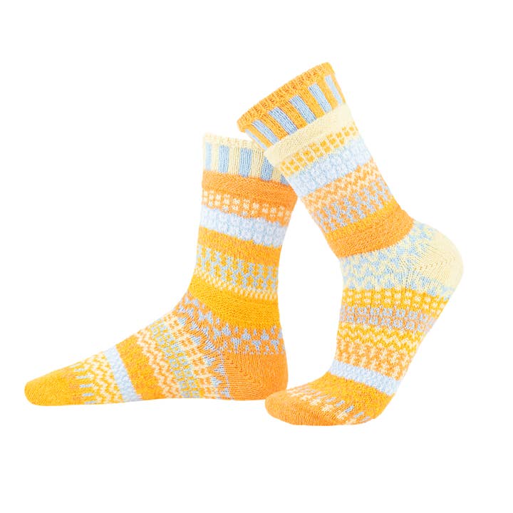 Colorful Mismatched Cotton Crochet Crew Socks Clementine