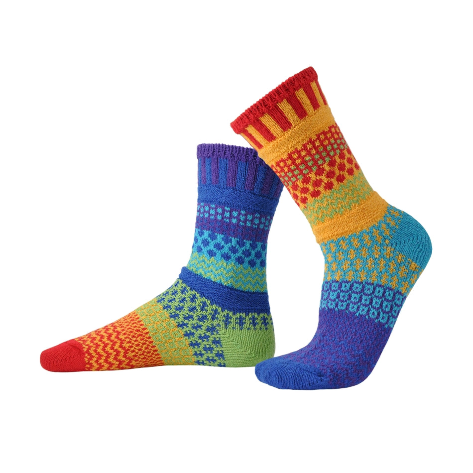 Colorful Mismatched Cotton Crochet Crew Socks - Hello World Modern Mercantile