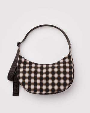 Medium Nylon Crescent Bag - Blurred Gingham Brown