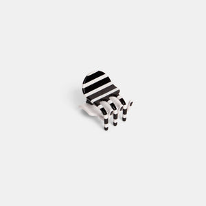 Chunks Mini Hair Claw Clip in Black and White Strot Striped Side Facing up on white background