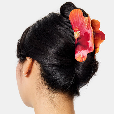 Chunks Nimbus Hair Claw Clip in Hibiscus Flower in an updo hairstyle