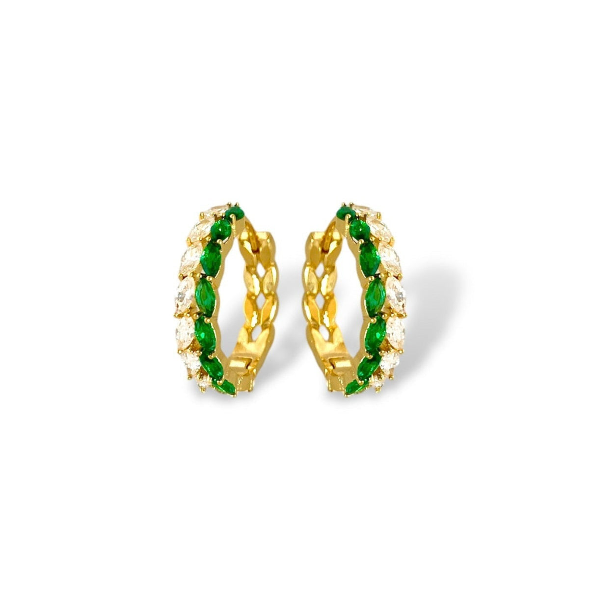 Isabelle Two Row Marquise Cut CZ Hoop Earrings - Emerald