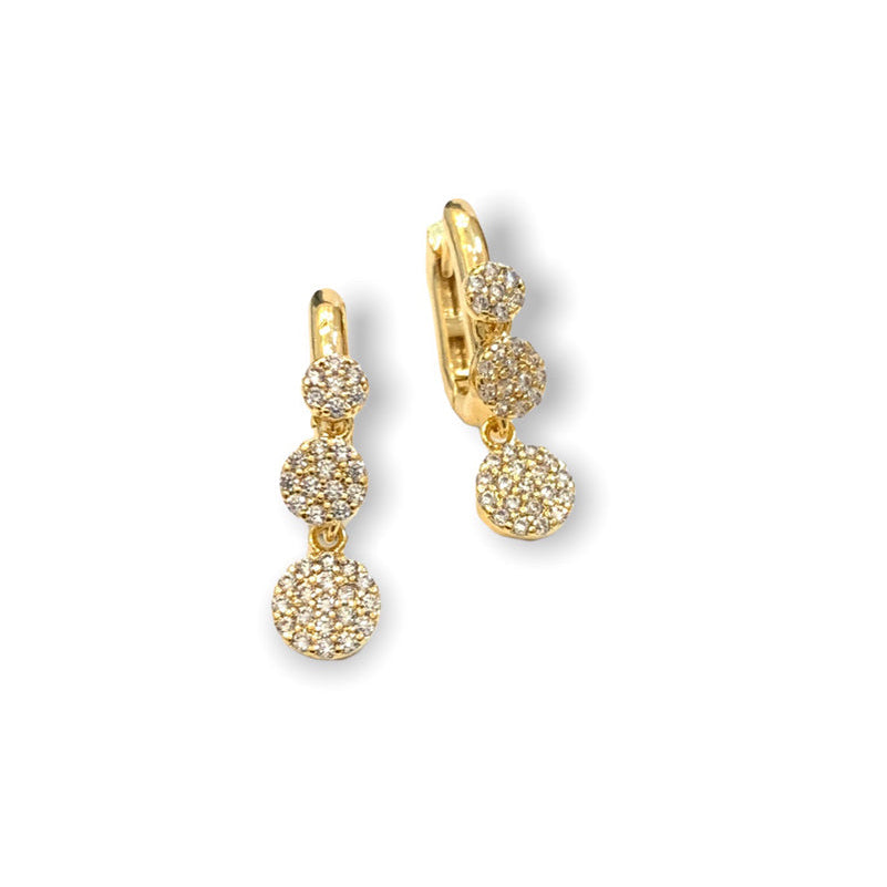 Belle Three CZ Disc Gold Hoop Earrings - Clear