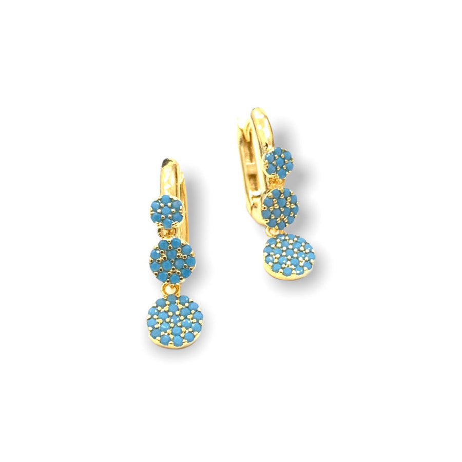 Belle Three CZ Disc Gold Hoop Earrings - Turquoise