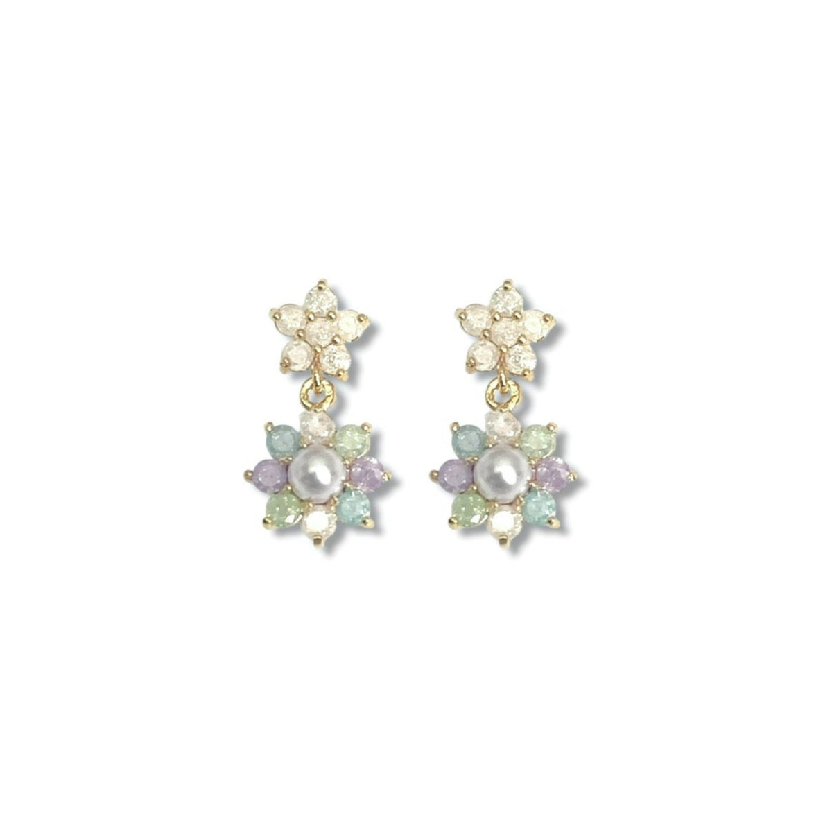Tiny Flora Icy CZ & Pearl Drop Earrings - Hello World Modern Mercantile