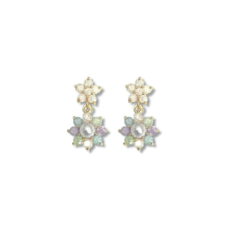 Tiny Flora Icy CZ & Pearl Drop Earrings - Hello World Modern Mercantile
