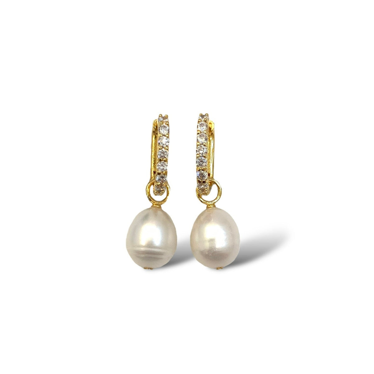 Chunky Freshwater Pearl & CZ Huggie Hoops