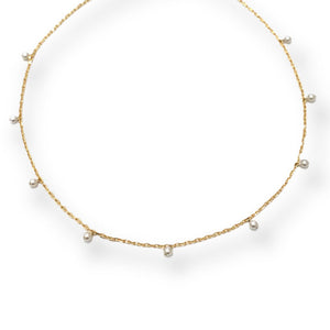 Tiny Seed Pearl Dangling Charm 14K Gold Plate Necklace