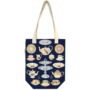 Vintage Print Canvas Tote Bag - Tea Time