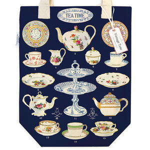 Vintage Print Canvas Tote Bag - Tea Time