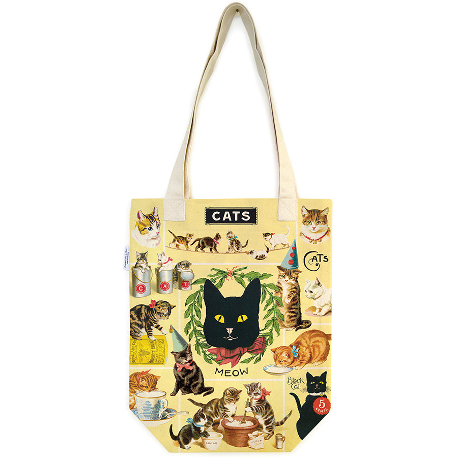 Vintage Print Canvas Tote Bag - Vintage Cats