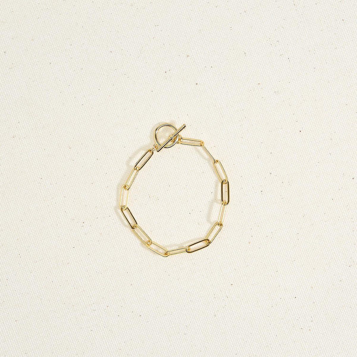 18k gold plate vermeil over brass paperclip chain toggle bracelet