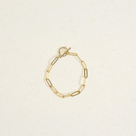 18k gold plate vermeil over brass paperclip chain toggle bracelet