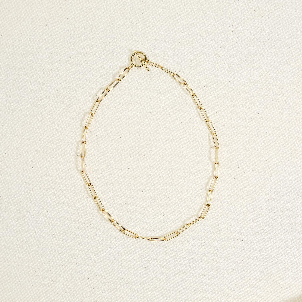 18k gold vermeil over brass paperclip chain toggle necklace