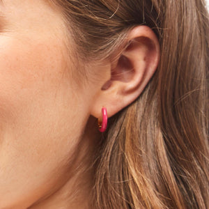 Pink Enamel Gold Plated Hoop Earring Lifestyle Image