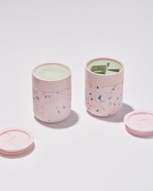 Portable Ceramic Mug With Drink Through Lid - 12oz Blush Terrazzo