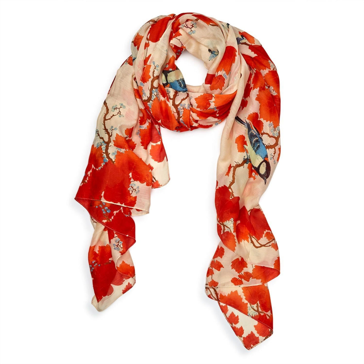 Acer Red Blossom Branch Lightweight Print Scarf Wrapped