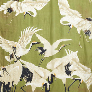 Great Heron Short Kimono in Green Close Up Detail of Print