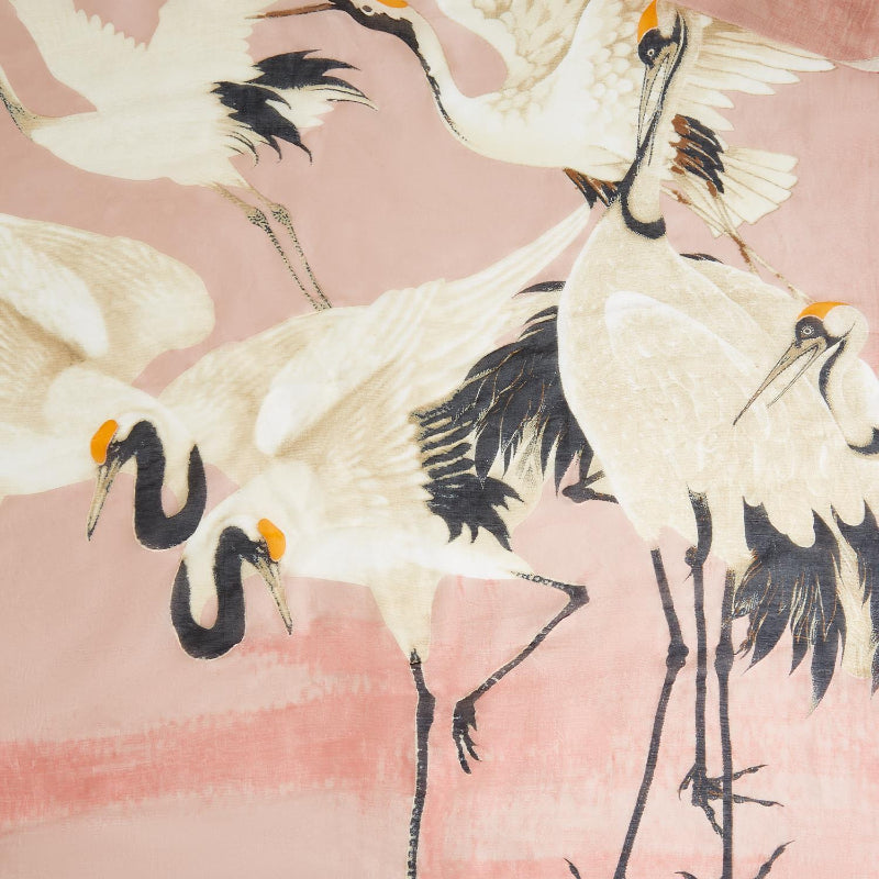 Great Heron Short Kimono in Pink Close Up Detail of Print