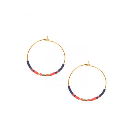 Navy + Coral Beaded Gold Hoops - Hello World Modern Mercantile