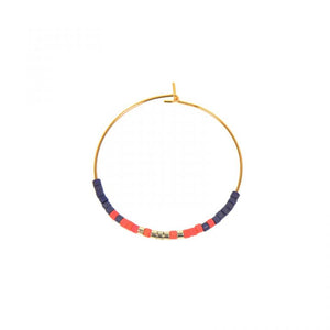 Navy + Coral Beaded Gold Hoops - Hello World Modern Mercantile