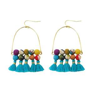 Arched Tassel & Kantha Bead Hoops
