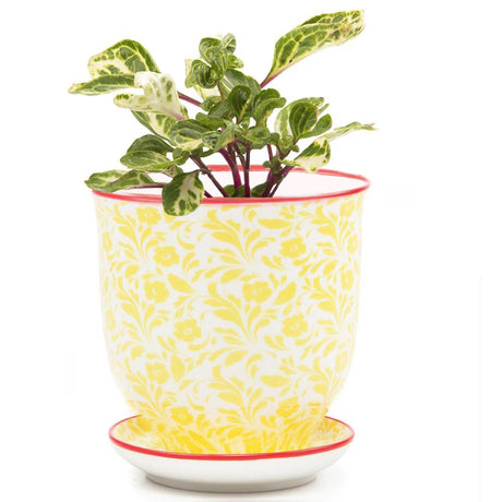Yellow Flowers - Liberte Planter Pot + Saucer - Hello World Modern Mercantile