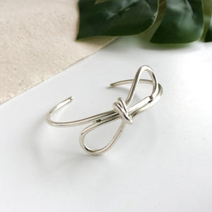 Silver Bow Sculpture Cuff Bracelet