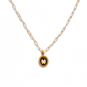 Carved Butterfly Charm Necklace - Black