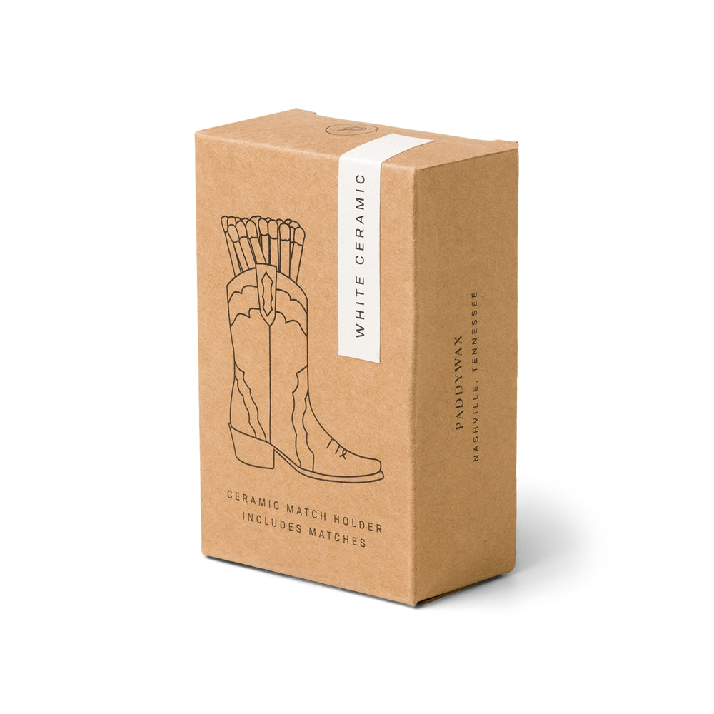 White Ceramic Vintage Style Boot Match Holder in Box