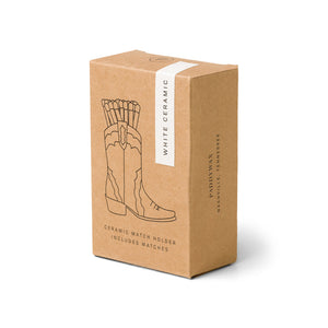 White Ceramic Vintage Style Boot Match Holder in Box