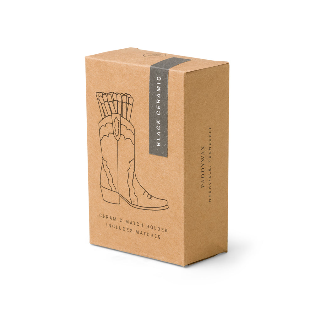 Ceramic Cowboy Boot Match Holder Black