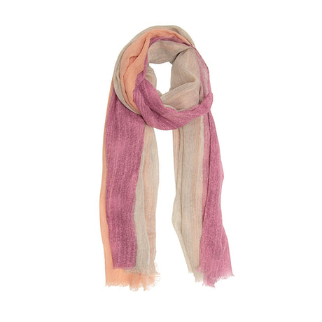 Raspberry Pink, Cream, and Peach Wide Striped Long Lightweight Scarf