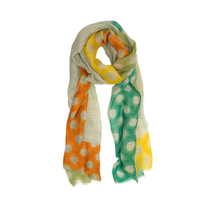 Brushed Big Polka Dot Long Scarf Green Orange Yellow
