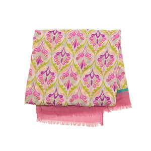 Pink Gold Accented Quatrefoil Print Bordered Long Scarf