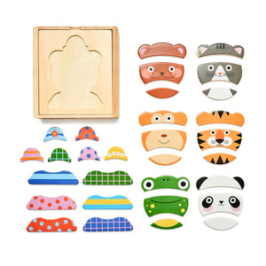 Kikkerland Animal Mix Up! Wooden Puzzle Pinewood for Ages 3 and up.