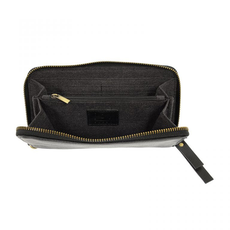 Black Vegan Leather Chloe Zip Around Wallet Wristlet - Inside View