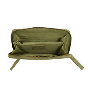 Eucalyptus Green Vegan Leather Chloe Zip Around Wallet Wristlet - Inside View