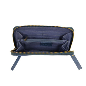 Cerulean Blue Vegan Leather Chloe Zip Around Wallet Wristlet - Inside View