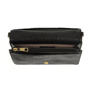 Black Vegan Leather Mini Foldover Billie Crossbody Interior Zip Pocket