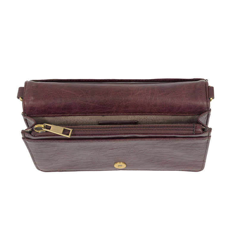 Aubergine Vegan Leather Mini Foldover Billie Crossbody Interior Zip Pocket