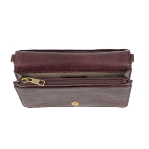 Aubergine Vegan Leather Mini Foldover Billie Crossbody Interior Zip Pocket