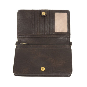 Espresso Vegan Leather Mini Foldover Billie Crossbody Interior View Organizer