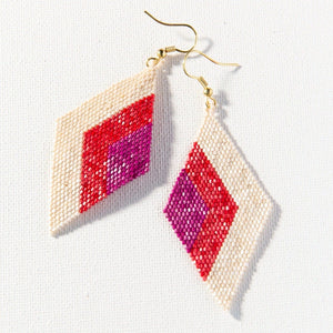 Ink + Alloy Glass Seed Bead Scarlet & Magenta Diamond Dangle Earrings