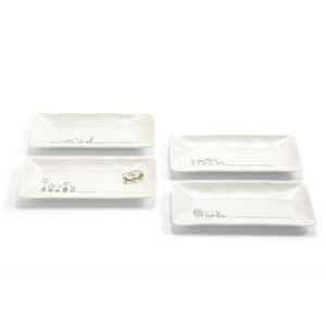Porcelain trinket tray with black line drawn illustrations keepsake for organizing your jewelry.