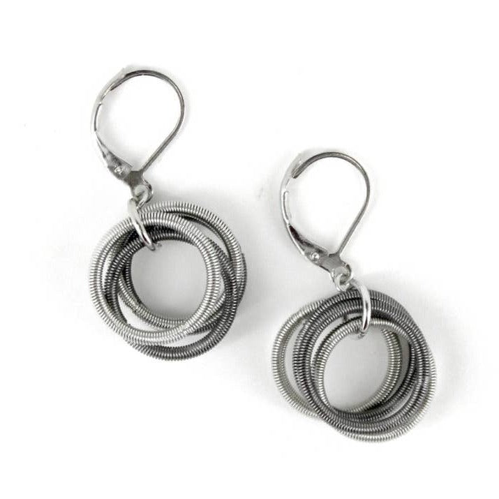 Slate Grey & Silver Tone Piano Wire Single Layered Loop Earrings