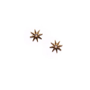 Opal Celestial Burst Stud Earrings Goldtone Handmade